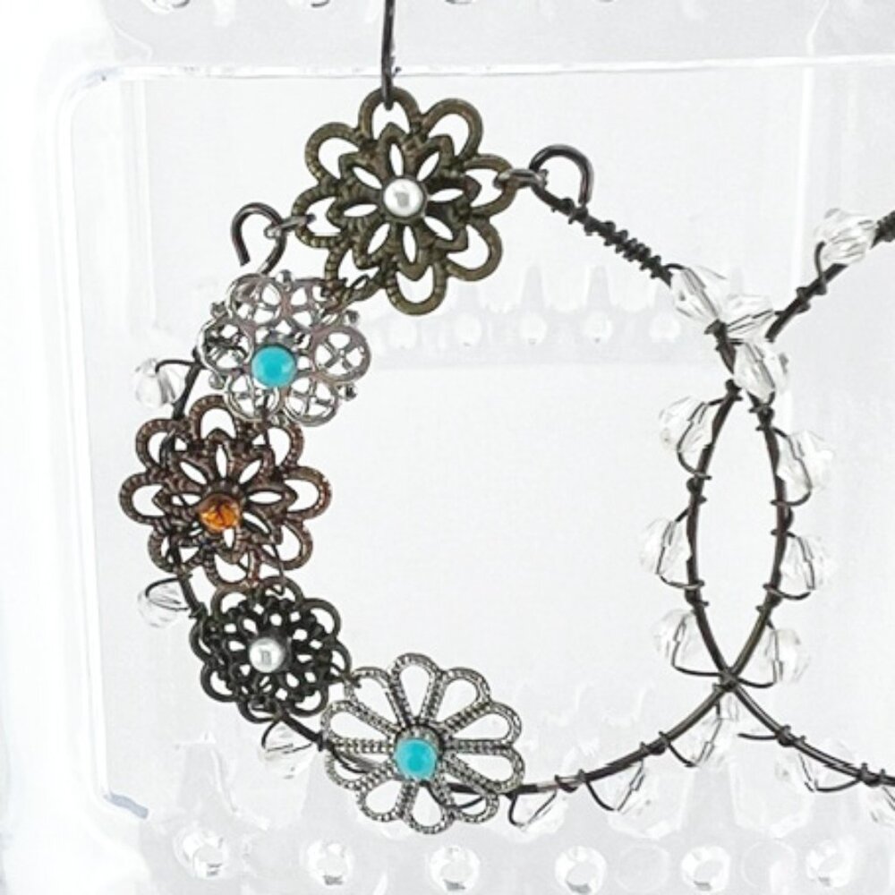 Florals on a Hoop Drop Earrings, various metal tones - Picture 2 of 2